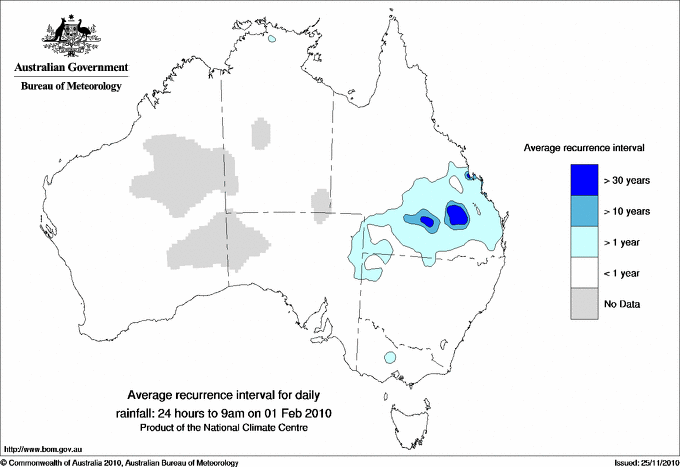 Australian daily rainfall average recurrence interval maps