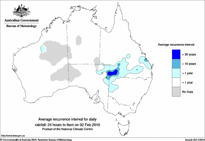 Australian daily rainfall average recurrence interval maps