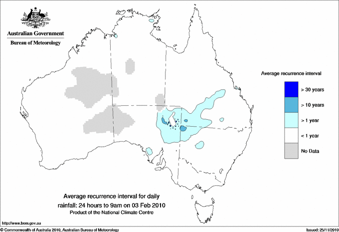 Australian daily rainfall average recurrence interval maps