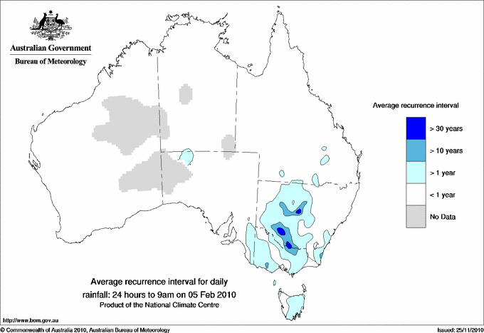 Australian daily rainfall average recurrence interval maps