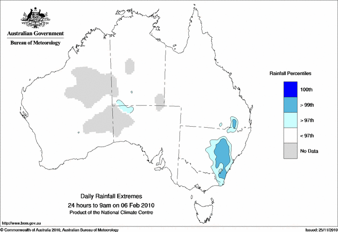 Australian daily rainfall extreme area maps