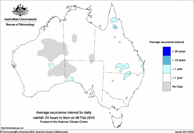 Australian daily rainfall average recurrence interval maps
