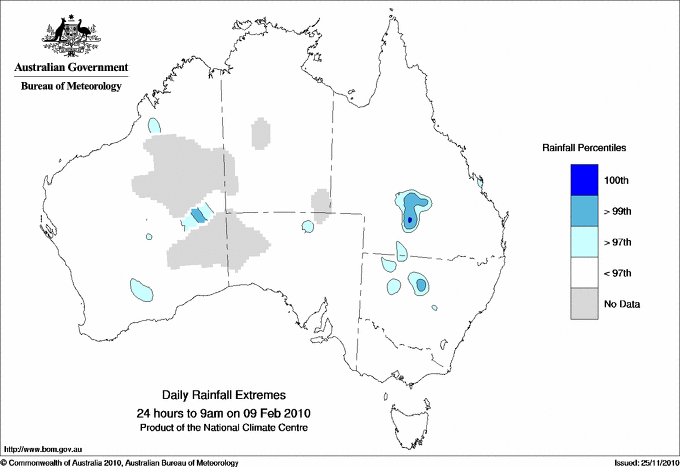 Australian daily rainfall extreme area maps