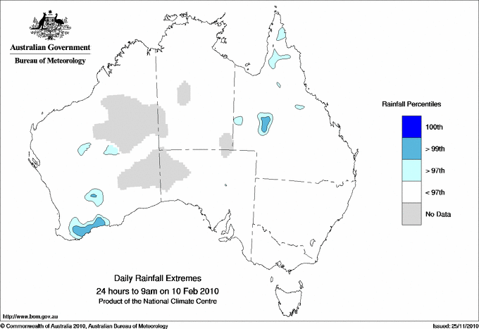 Australian daily rainfall extreme area maps