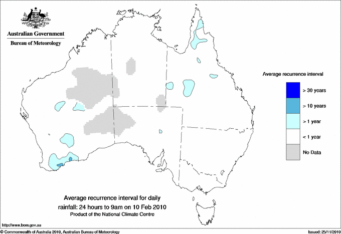 Australian daily rainfall average recurrence interval maps