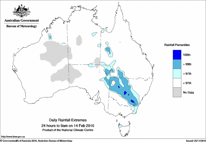 Australian daily rainfall extreme area maps