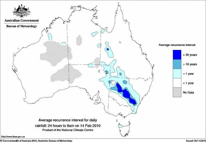 Australian daily rainfall average recurrence interval maps