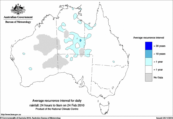 Australian daily rainfall average recurrence interval maps