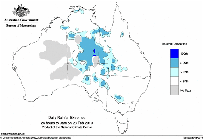 Australian daily rainfall extreme area maps