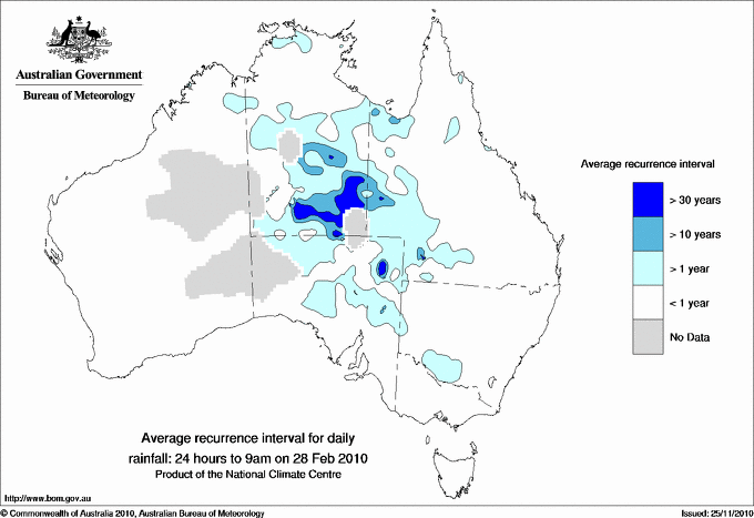 Australian daily rainfall average recurrence interval maps
