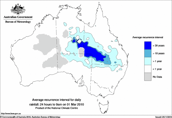 Australian daily rainfall average recurrence interval maps