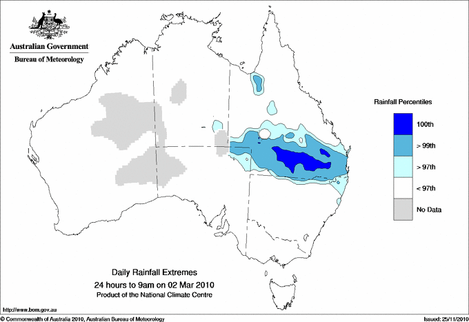 Australian daily rainfall extreme area maps