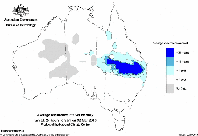 Australian daily rainfall average recurrence interval maps