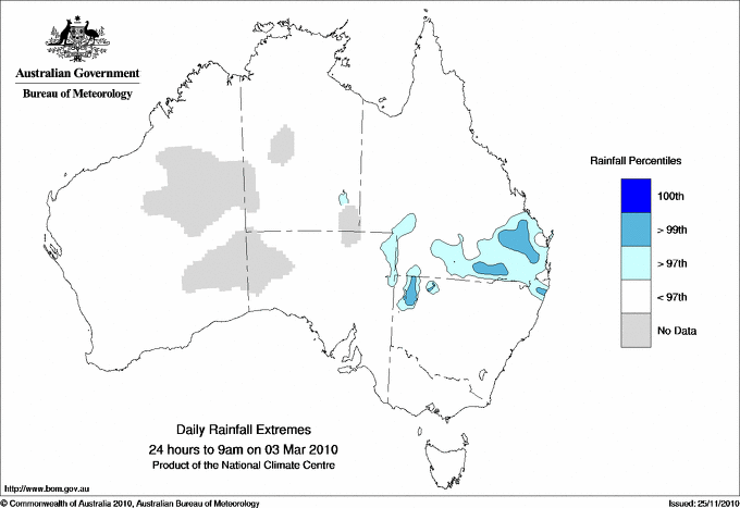 Australian daily rainfall extreme area maps
