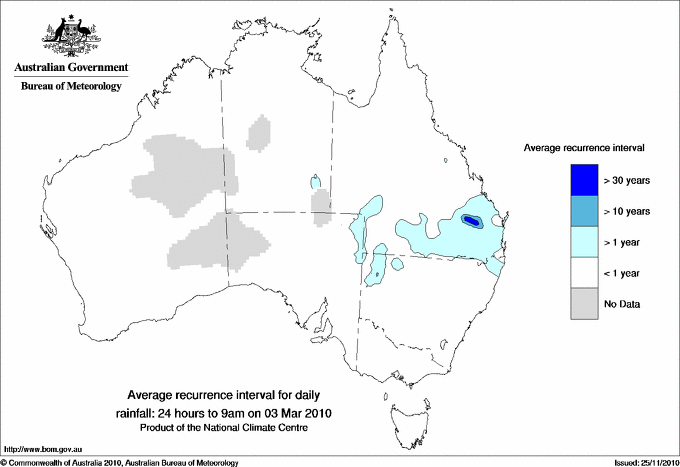 Australian daily rainfall average recurrence interval maps