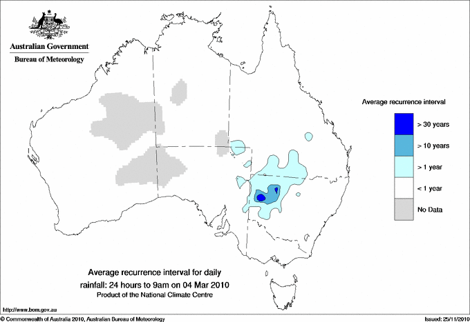 Australian daily rainfall average recurrence interval maps