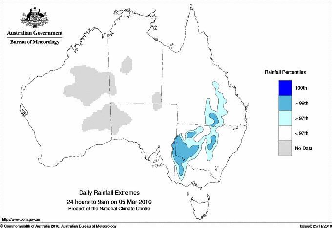 Australian daily rainfall extreme area maps