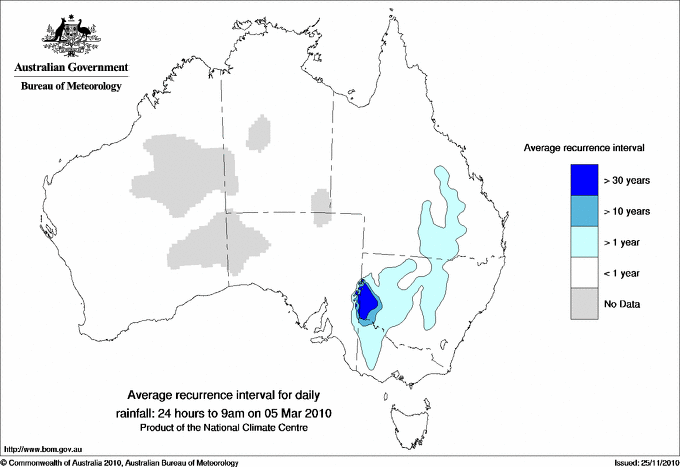 Australian daily rainfall average recurrence interval maps