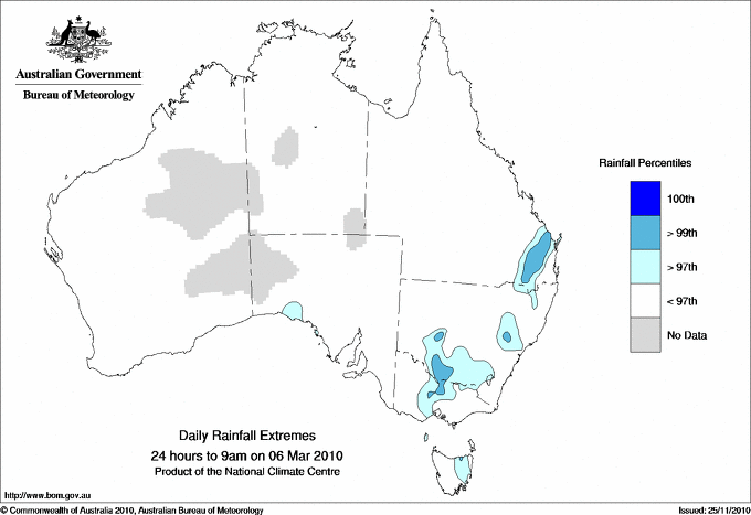 Australian daily rainfall extreme area maps