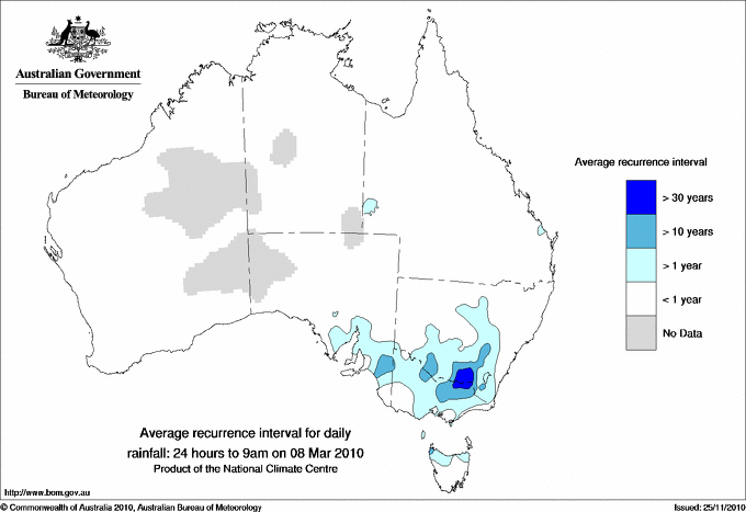 Australian daily rainfall average recurrence interval maps
