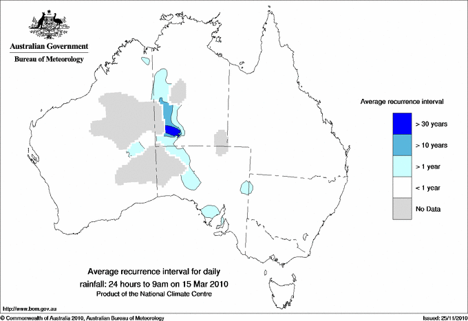 Australian daily rainfall average recurrence interval maps