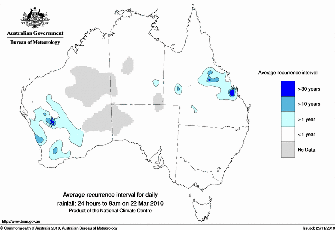 Australian daily rainfall average recurrence interval maps