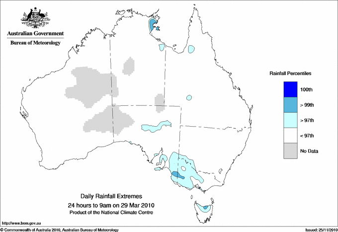 Australian daily rainfall extreme area maps