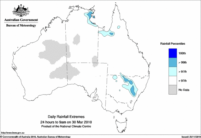 Australian daily rainfall extreme area maps