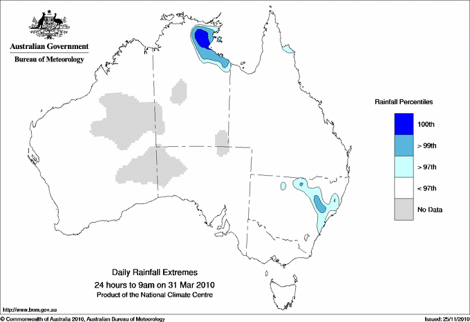 Australian daily rainfall extreme area maps