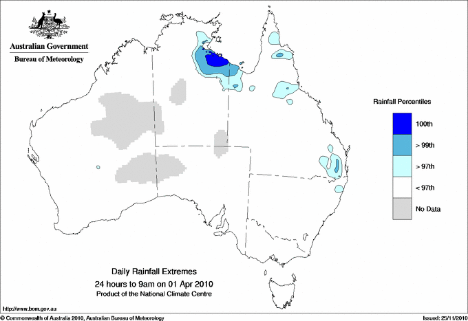 Australian daily rainfall extreme area maps