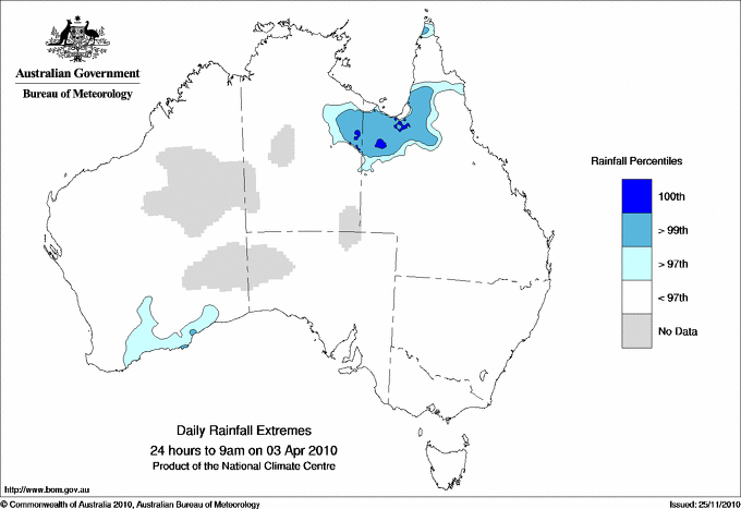 Australian daily rainfall extreme area maps