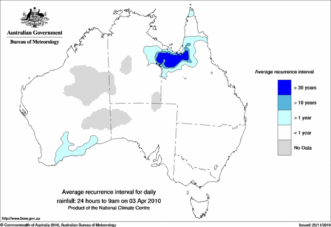 Australian daily rainfall average recurrence interval maps
