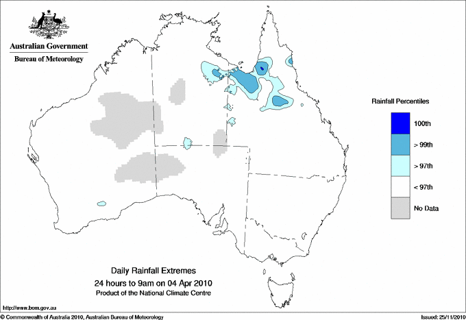 Australian daily rainfall extreme area maps