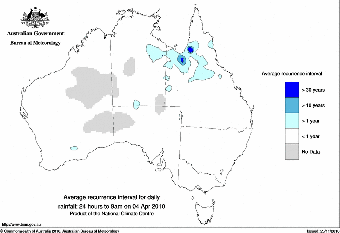 Australian daily rainfall average recurrence interval maps