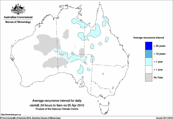 Australian daily rainfall average recurrence interval maps
