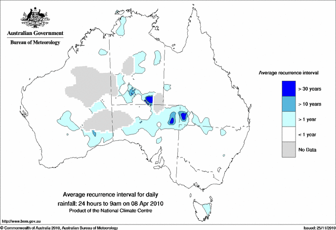 Australian daily rainfall average recurrence interval maps