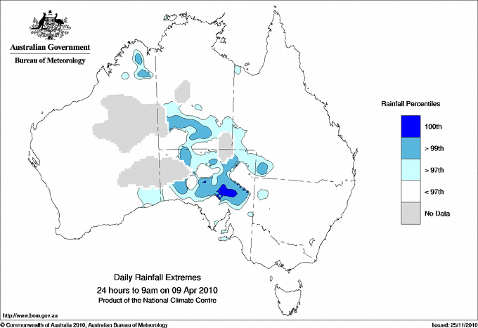 Australian daily rainfall extreme area maps