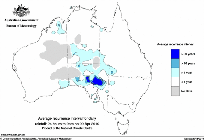 Australian daily rainfall average recurrence interval maps