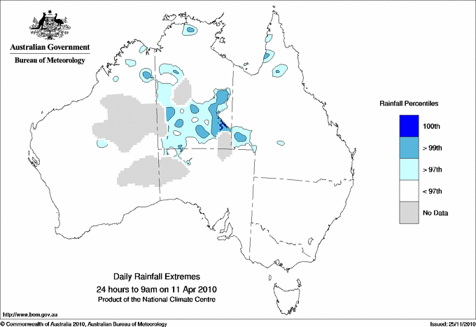 Australian daily rainfall extreme area maps