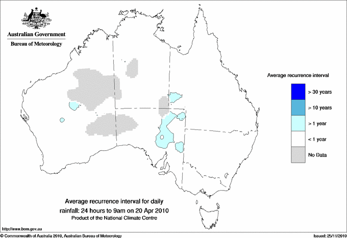 Australian daily rainfall average recurrence interval maps