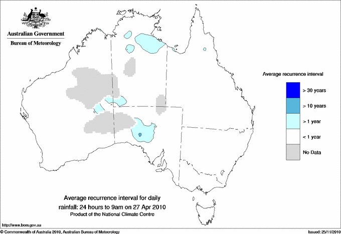 Australian daily rainfall average recurrence interval maps