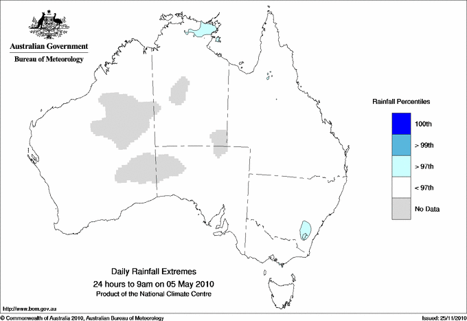Australian daily rainfall extreme area maps
