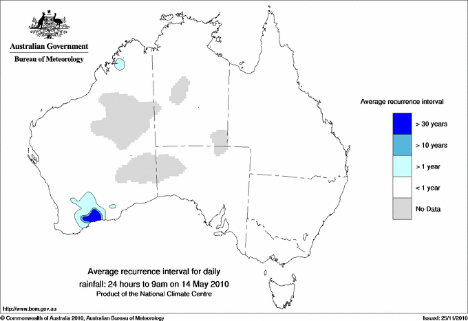 Australian daily rainfall average recurrence interval maps