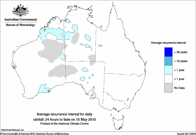 Australian daily rainfall average recurrence interval maps