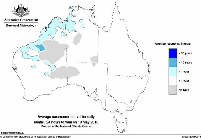 Australian daily rainfall average recurrence interval maps
