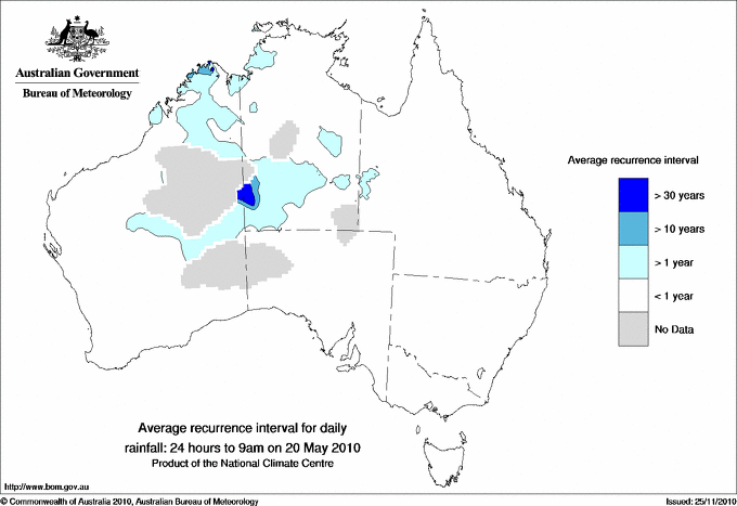 Australian daily rainfall average recurrence interval maps