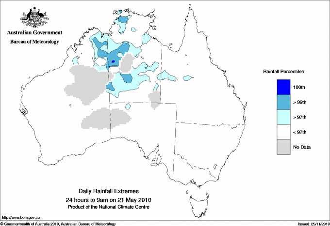 Australian daily rainfall extreme area maps