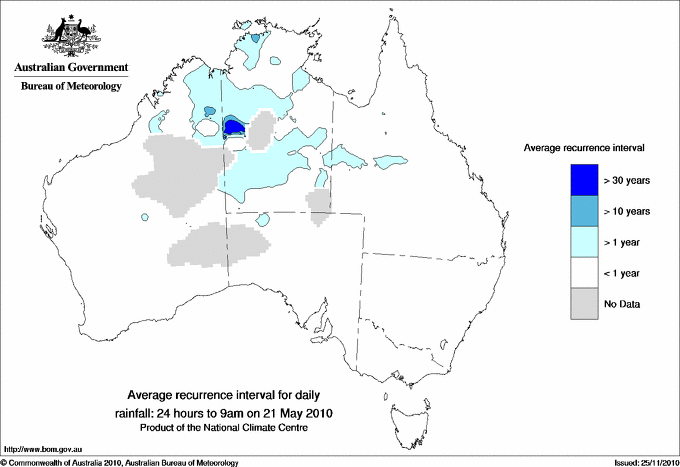 Australian daily rainfall average recurrence interval maps