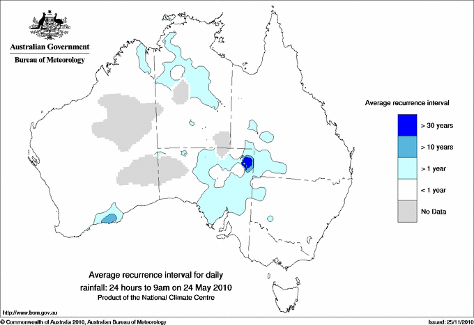 Australian daily rainfall average recurrence interval maps