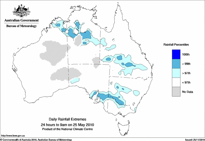 Australian daily rainfall extreme area maps